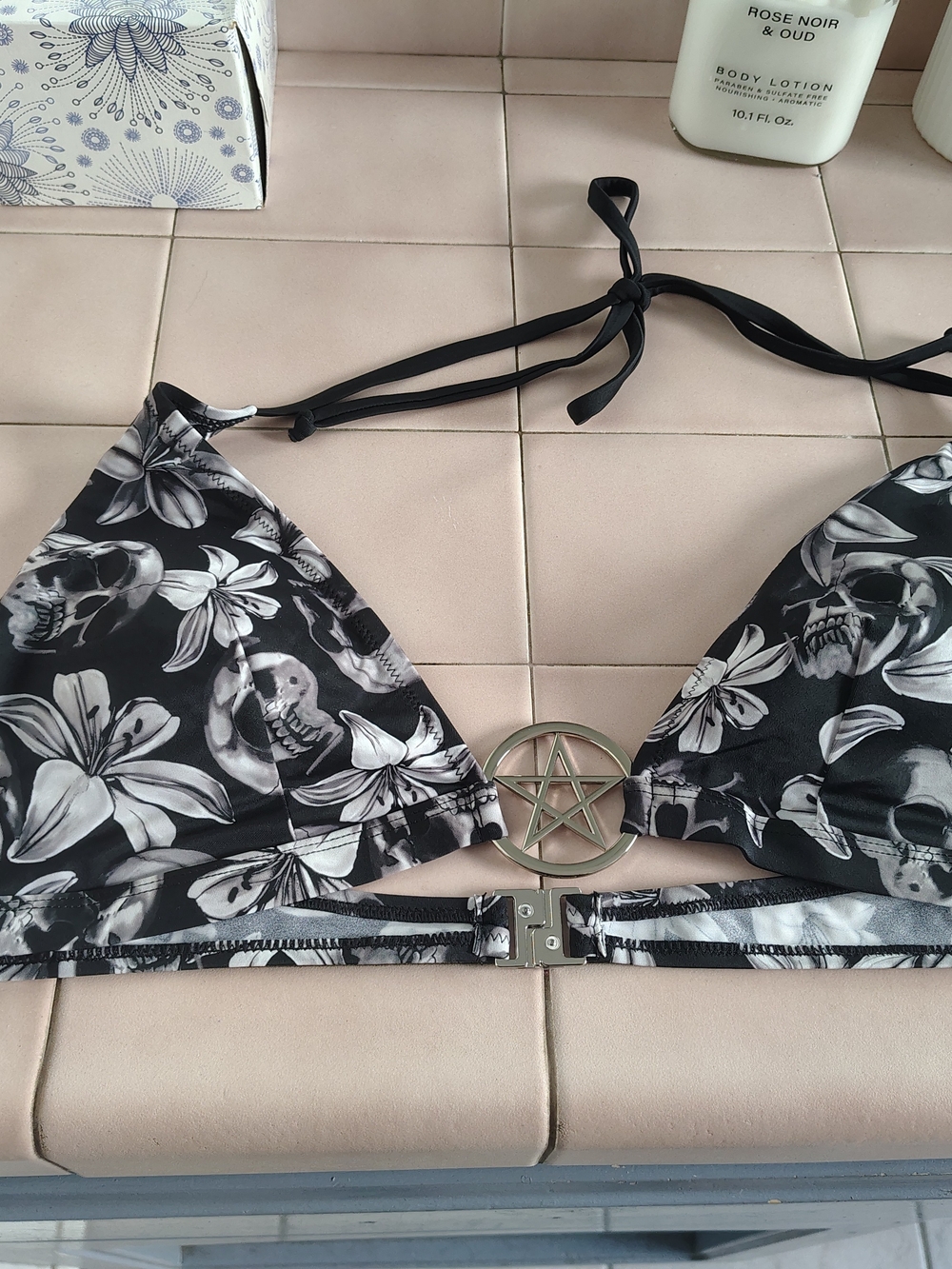 Killstar Black & White Skull Print Bikini Top And Matching Bottoms